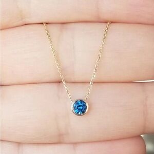 14k solid white gold genuine sapphire necklace solitaire necklace bezel